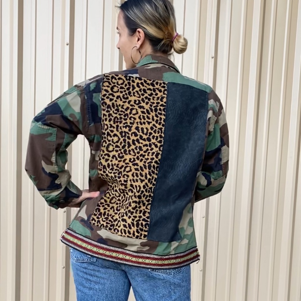 Custom Vintage Patch Army Camo Festival Jacket